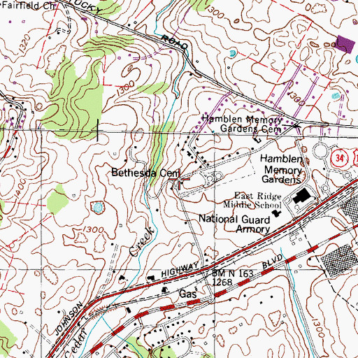 Topographic Map of Bethesda Church, TN