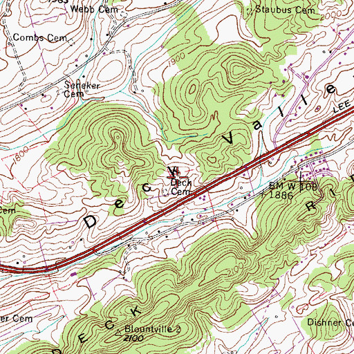 Topographic Map of Deck Cemetery, TN