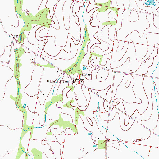 Topographic Map of Hamlett Temple, TN