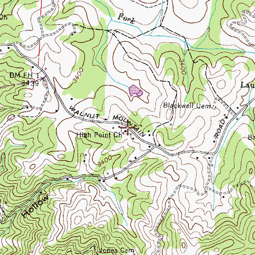 Topographic Map of High Point Church, TN
