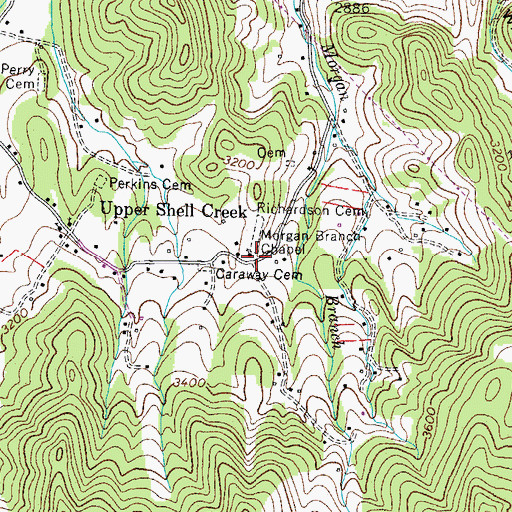 Topographic Map of Morgan Branch Chapel, TN