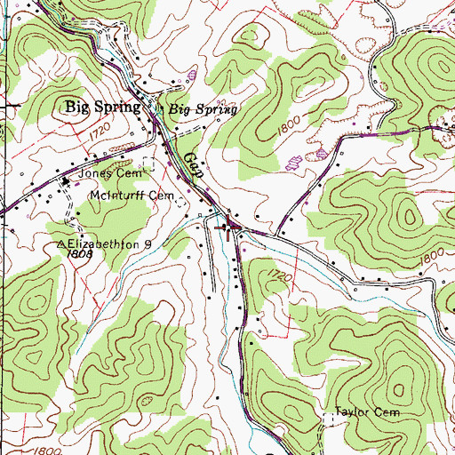 Topographic Map of Big Spring Church, TN