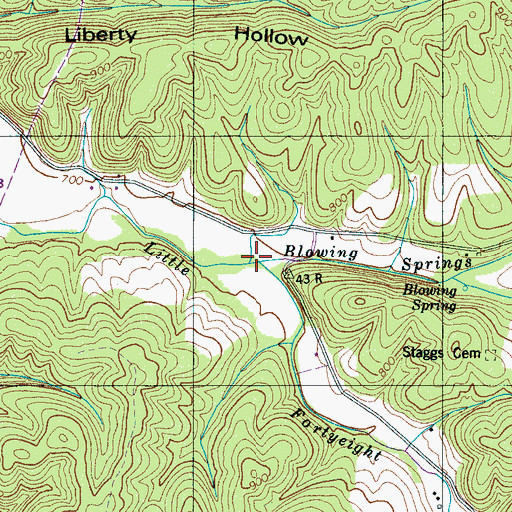 Topographic Map of Blowing Springs Creek, TN