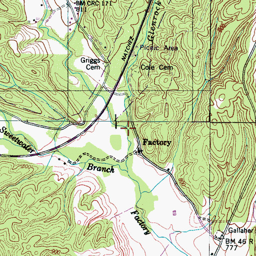 Topographic Map of Glenrock Branch, TN