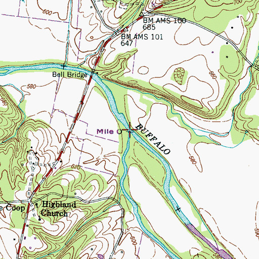 Topographic Map of Green River, TN