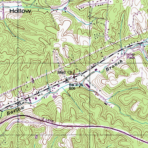 Topographic Map of Shell Church, TN