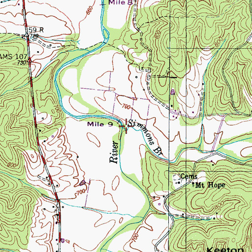 Topographic Map of Simmons Branch, TN