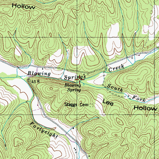 Topographic Map of South Fork Blowing Springs Creek, TN
