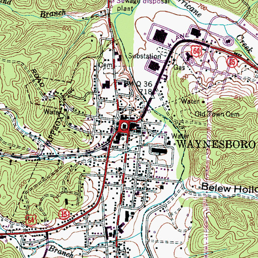 Topographic Map of Waynesboro, TN
