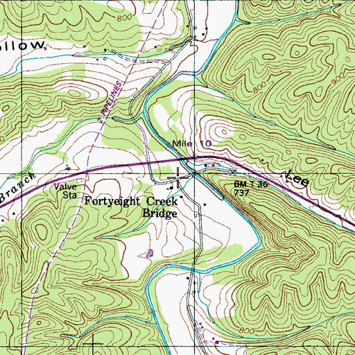 Topographic Map of Fortyeight Creek Bridge, TN