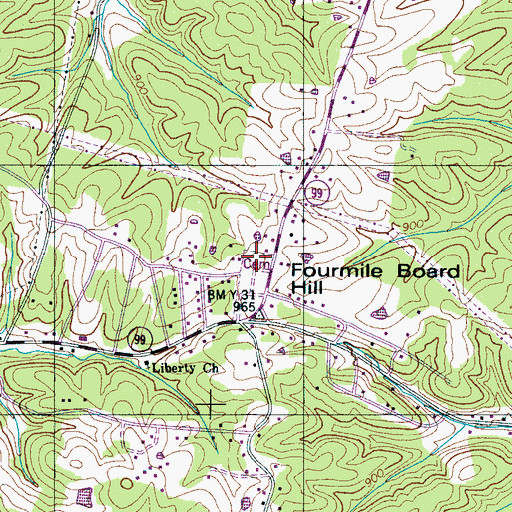 Topographic Map of Fourmile Board Hill, TN