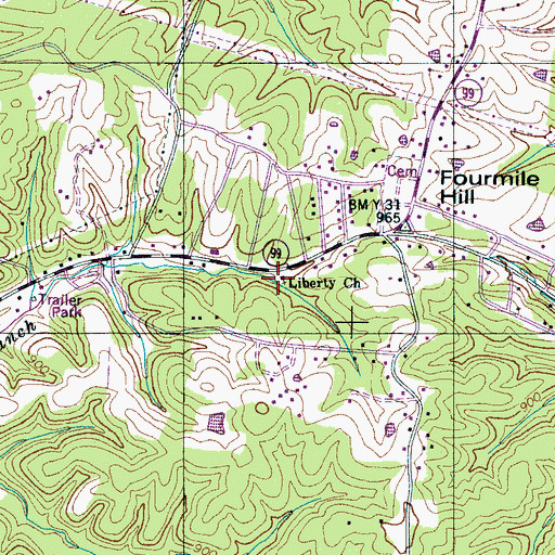 Topographic Map of Liberty Church, TN