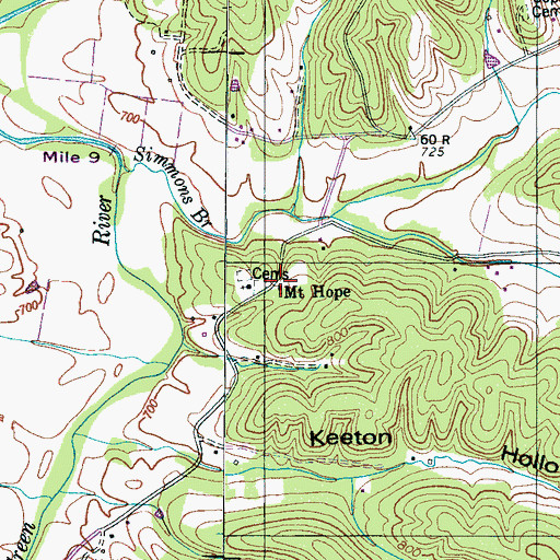 Topographic Map of Mount Hope, TN