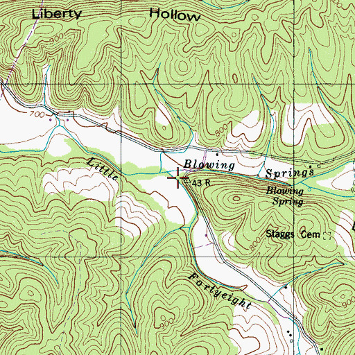 Topographic Map of Blowing Springs School (historical), TN