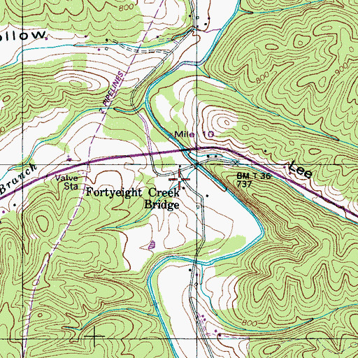 Topographic Map of Fortyeight Creek Bridge School (historical), TN