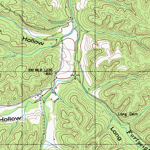 Topographic Map of West Fork Fortyeight Creek, TN