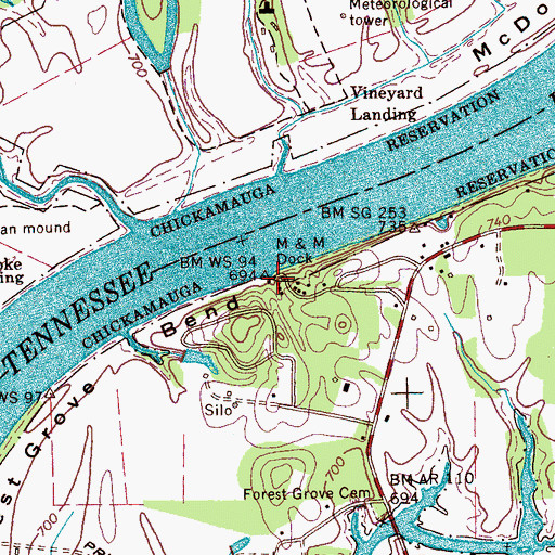 Topographic Map of M and M Dock, TN