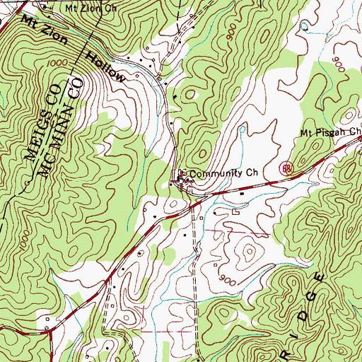 Topographic Map of Community Church, TN