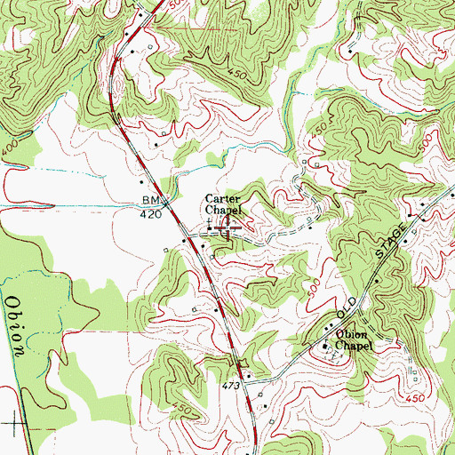 Topographic Map of Carters Chapel Cemetery, TN
