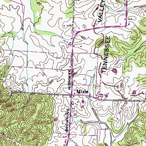 Topographic Map of Mixie Baptist Church, TN