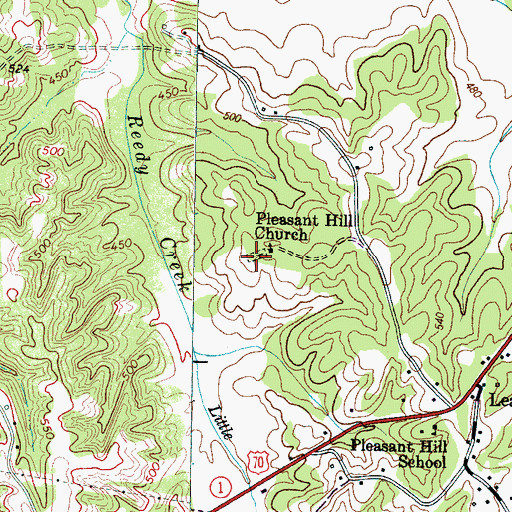 Topographic Map of Pleasant Hill Cemetery, TN