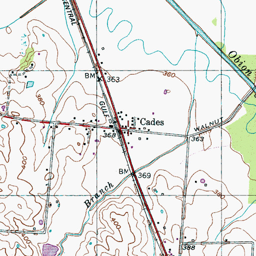 Topographic Map of Cades Church of Christ, TN