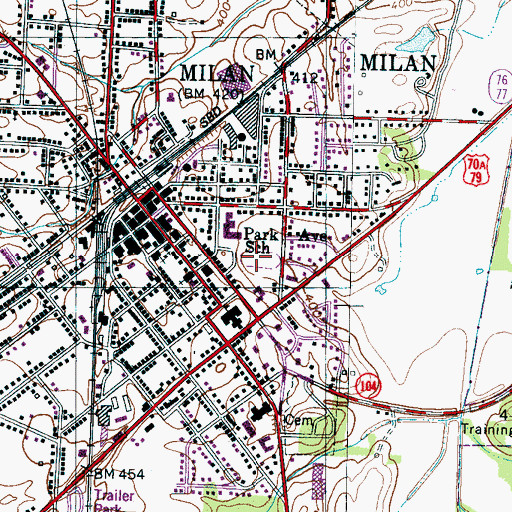 Topographic Map of Johnnie Hall Stadium, TN