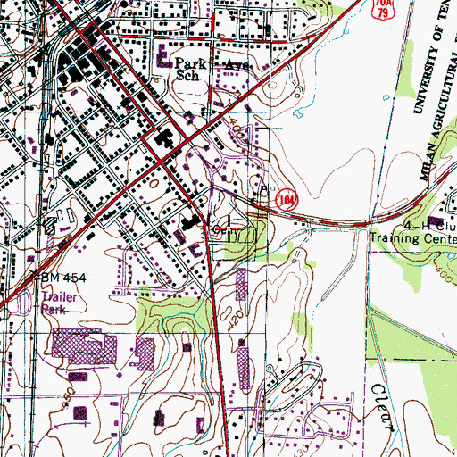 Topographic Map of Milan Cemetery, TN