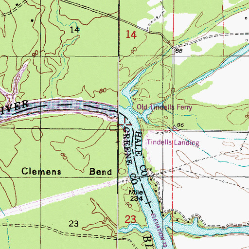 Topographic Map of Old Tindells Ferry (historical), AL
