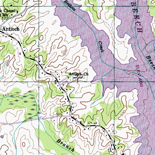 Topographic Map of Antioch Cemetery, TN
