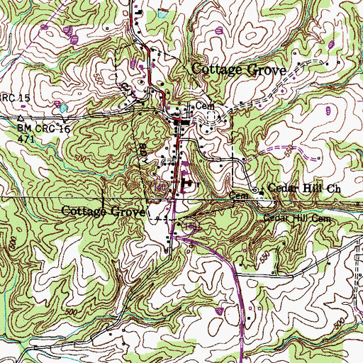 Topographic Map of Cottage Grove High School (historical), TN