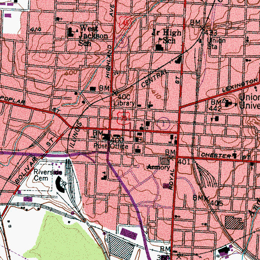 Topographic Map of East Main Street Historic District, TN