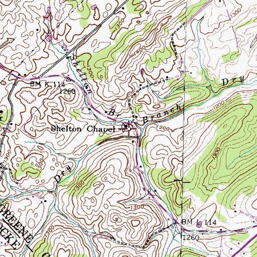 Topographic Map of Shelton Chapel, TN