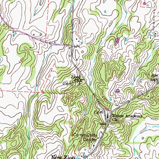 Topographic Map of Zion Church, TN