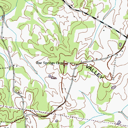 Topographic Map of Bar Springs Cemetery, TN