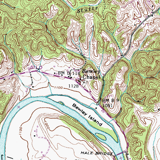Topographic Map of Bewley Chapel, TN