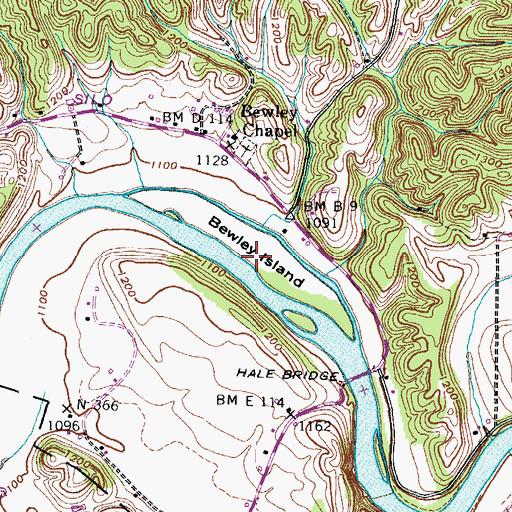 Topographic Map of Bewley Island, TN