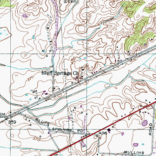 Topographic Map of Bluff Springs Church, TN