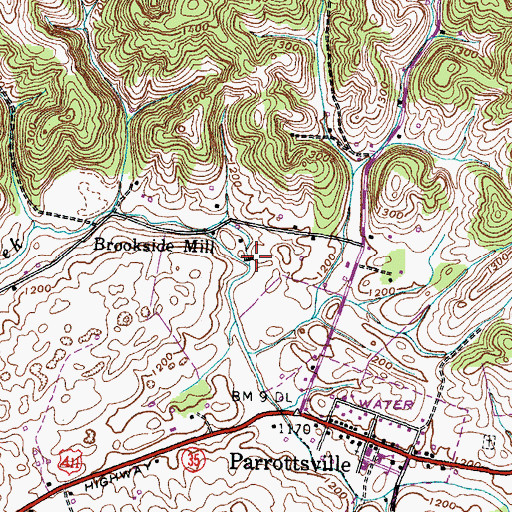 Topographic Map of Brookside Mill, TN