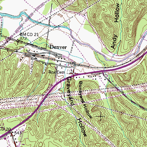 Topographic Map of Denver, TN