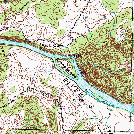 Topographic Map of Evans Island, TN