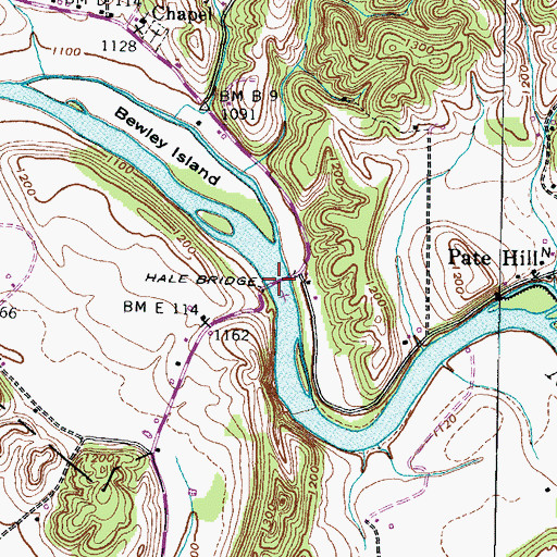 Topographic Map of Hale Bridge, TN