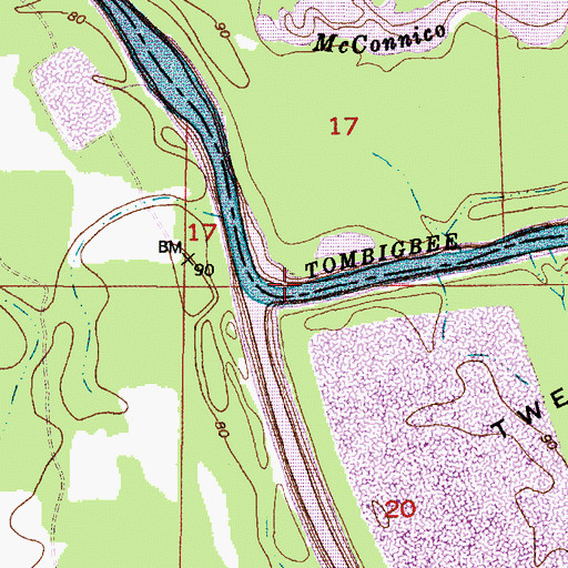 Topographic Map of Rattlesnake Bar, AL