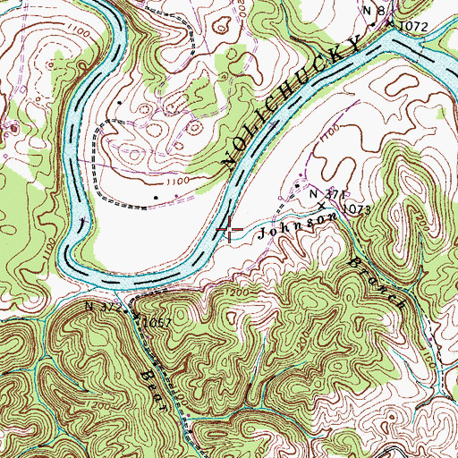 Topographic Map of Johnson Branch, TN