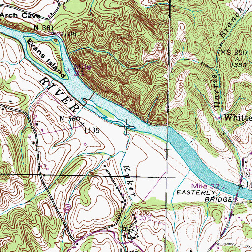 Topographic Map of Kyker Branch, TN