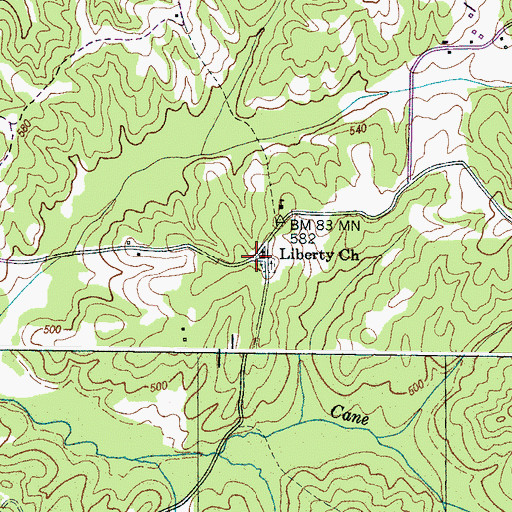 Topographic Map of Liberty Baptist Church, TN