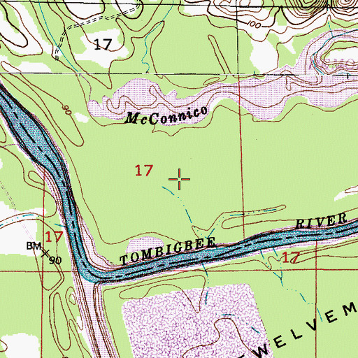 Topographic Map of Rattlesnake Bend, AL