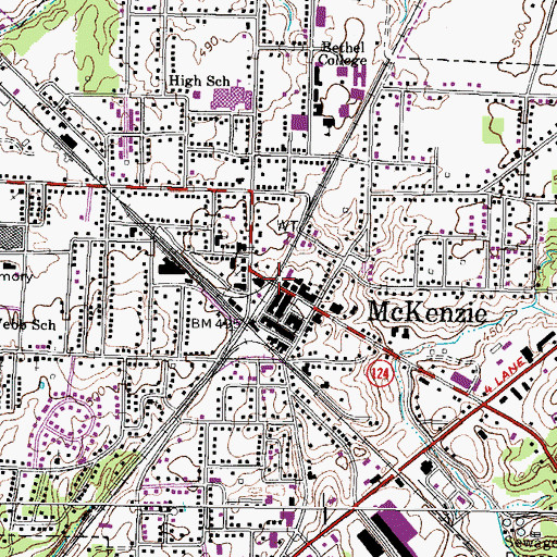 Topographic Map of McKenzie, TN