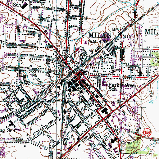Topographic Map of Milan, TN