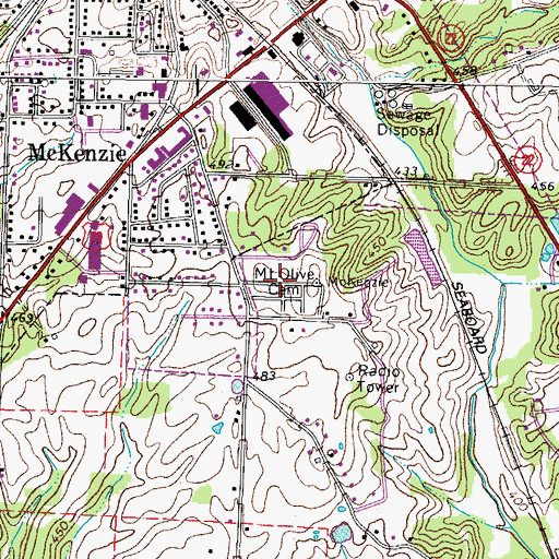 Topographic Map of Mount Olive Cemetery, TN